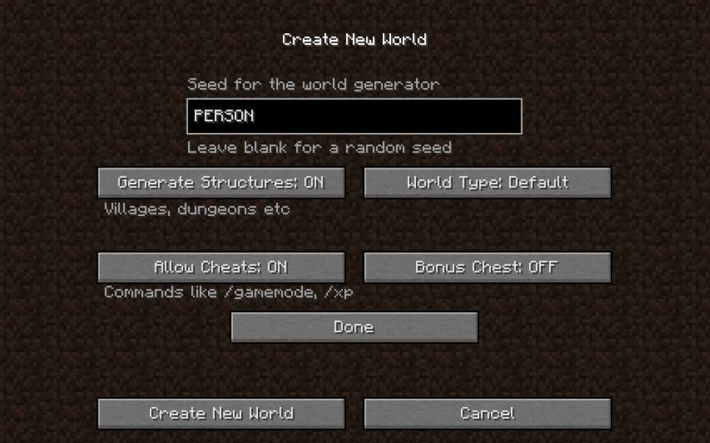 Minecraft Seed: PERSON