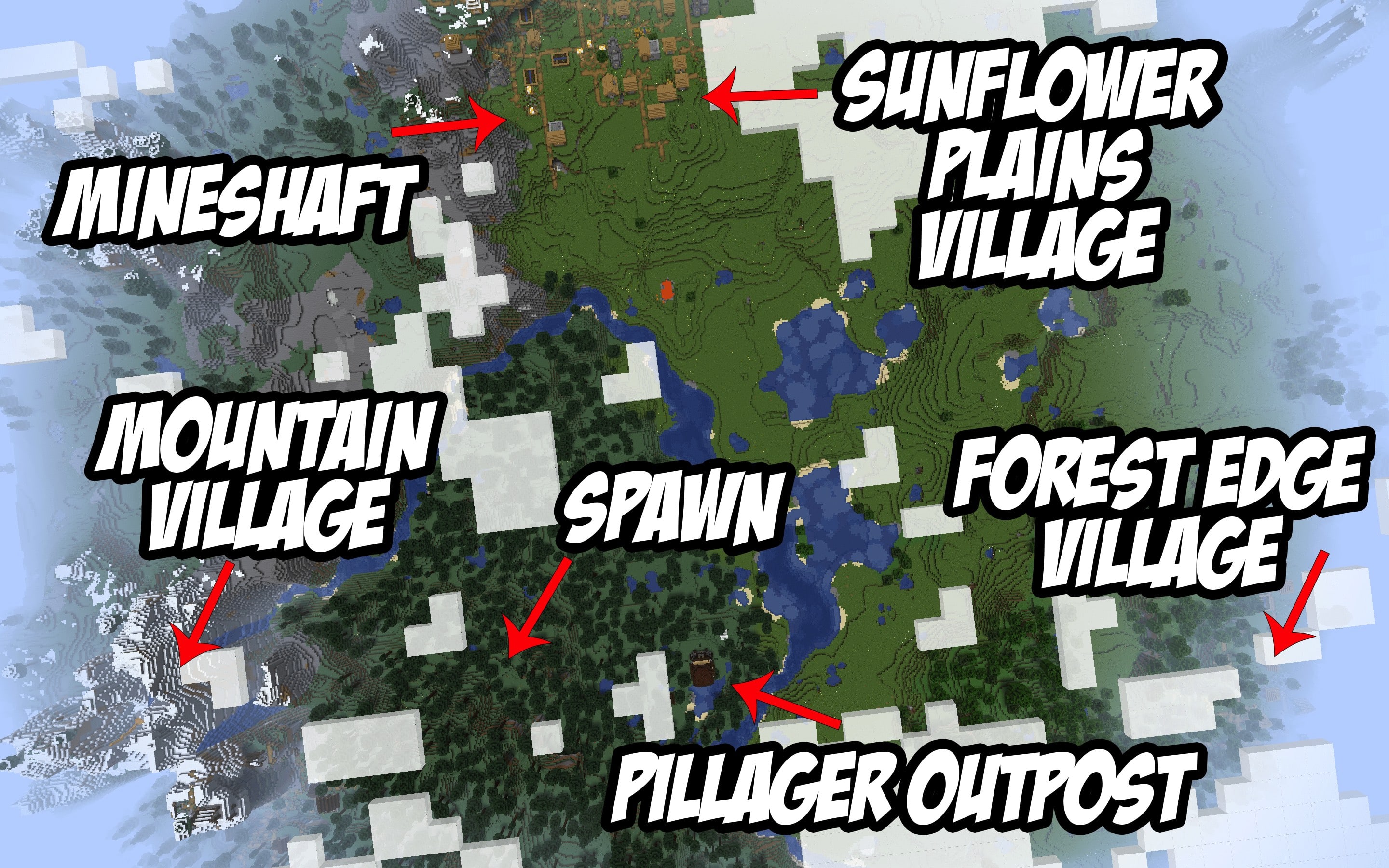 Pillager Outpost, 3 Villages, Mineshaft